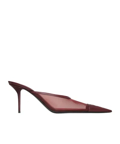 Saint Laurent Renee Mesh And Leather Mules In Burgundy