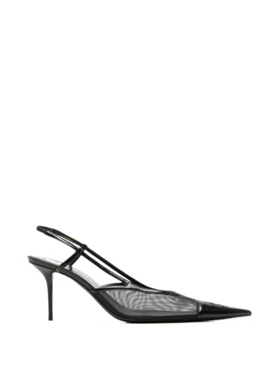 Pre-owned Saint Laurent Renée Panelled Slingback Pumps In Black