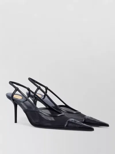 Saint Laurent Renee Slim Slingback Pumps Mesh Leather In Black