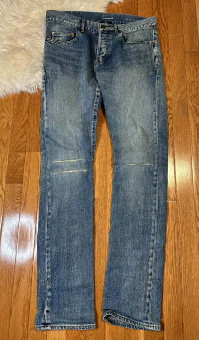 Pre-owned Saint Laurent Repaired Knee Slit Denim Hedi In Multi