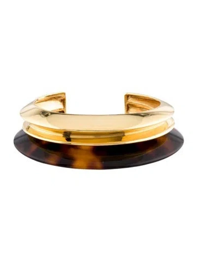 Pre-owned Saint Laurent Resin & Duet-tone Cuff Bracelet, 6.5" In Brown