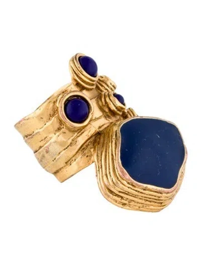 Pre-owned Saint Laurent Resin & Enamel Arty Cocktail Ring In Blue