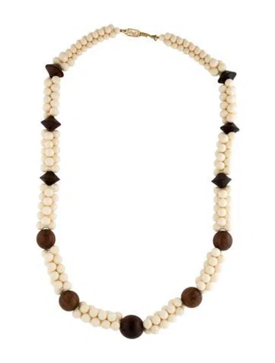 Pre-owned Saint Laurent Resin & Wood Bead Necklace, 36" In Neutrals