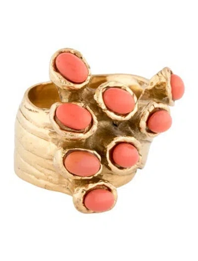 Pre-owned Saint Laurent Resin Arty Dots Cocktail Ring In Orange