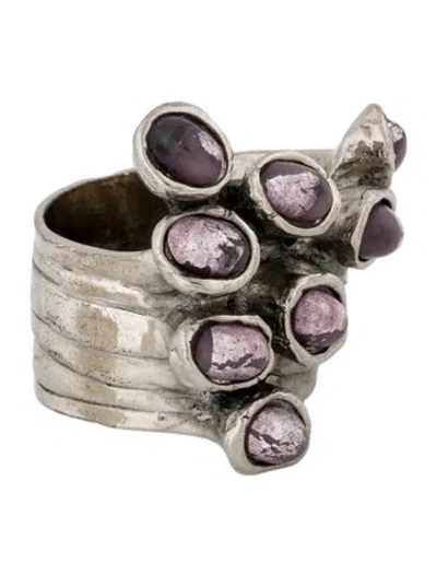 Pre-owned Saint Laurent Resin Arty Dots Cocktail Ring In Purple