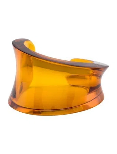 Pre-owned Saint Laurent Resin Asymmetrical Cuff Bracelet, 7.75" In Brown