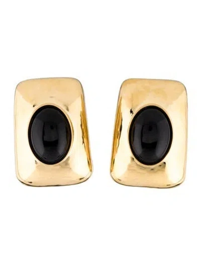 Pre-owned Saint Laurent Resin Cabochon Clip-en Earrings In Black