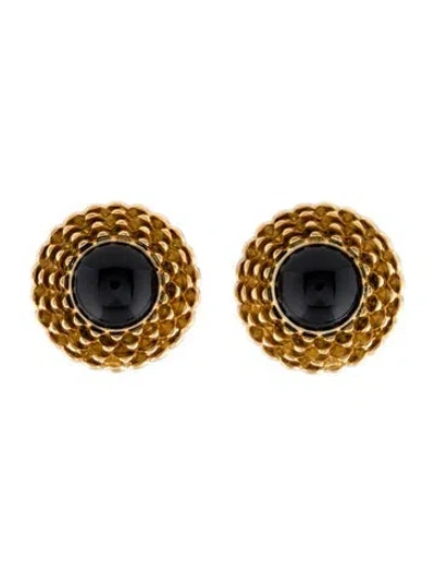 Pre-owned Saint Laurent Resin Cabochon Clip-on Earrings In Black