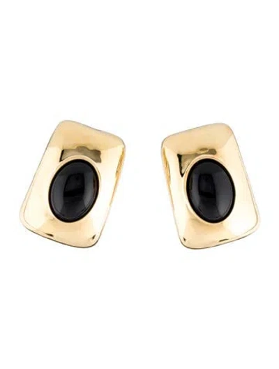 Pre-owned Saint Laurent Resin Cabochon Clip-on Stud Earrings In Black