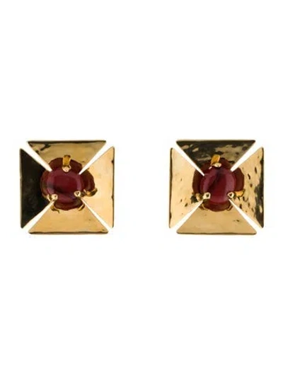 Pre-owned Saint Laurent Resin Croix Pierre Sert Clip-on Earrings In Red