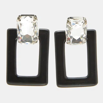 Pre-owned Saint Laurent Resin Crystals Silver Tone Earrings