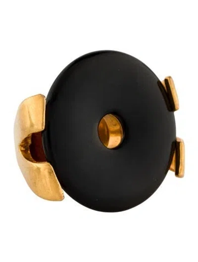 Pre-owned Saint Laurent Resin Disc Cocktail Ring In Black
