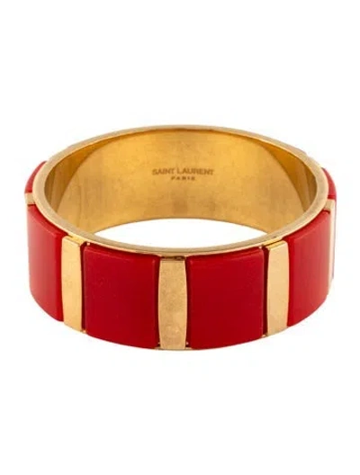 Pre-owned Saint Laurent Resin Domino Bangle Bracelet, 7.75" In Red