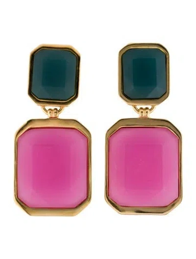 Pre-owned Saint Laurent Resin Octagon Clip-on Drop Earrings In Multi