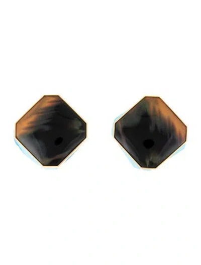 Pre-owned Saint Laurent Resin Octagon Embellished Clip-on Earrings In Black/green/orange