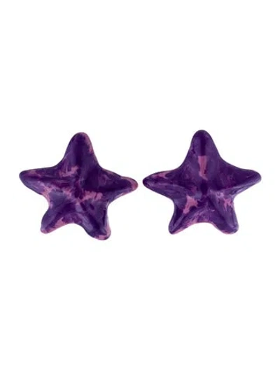 Pre-owned Saint Laurent Resin Star Clip-on Earrings In Multi