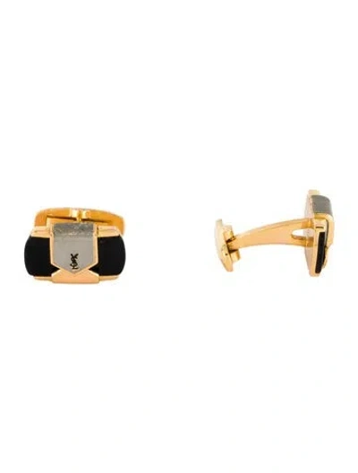 Pre-owned Saint Laurent Resin Two-tone Cufflinks In Black