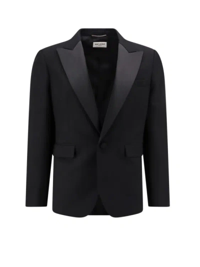 Saint Laurent Responsible Wool Tuxedo Blazer With Satin Profiles In Black