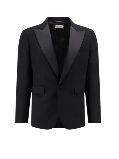 Saint Laurent Slim-fit Satin-trimmed Grain De Poudre Wool Tuxedo Jacket In Black