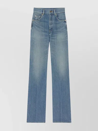 Saint Laurent Retro Denim Trousers With Contrast Stitching In Blue