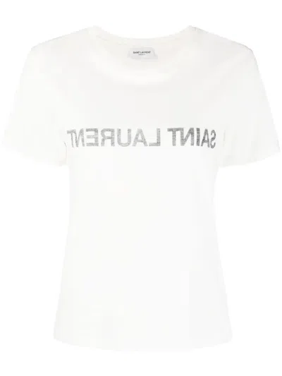 SAINT LAURENT SAINT LAURENT REVERSE LOGO PRINT T SHIRT