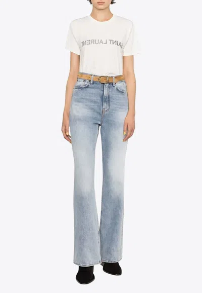 Saint Laurent Reverse Logo Print T-shirt In White