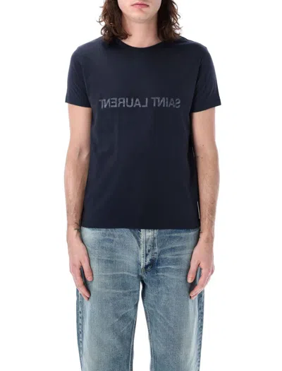 Saint Laurent Reverse Logo T-shirt In Blue