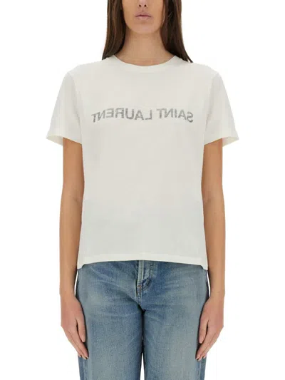 Saint Laurent Reverse Logo T-shirt In White