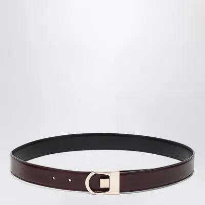 Saint Laurent Reversible Belt In Black/burgundy Leather Women