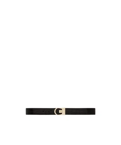 Saint Laurent Reversible Belt In Crocodile-embossed Leather In Black