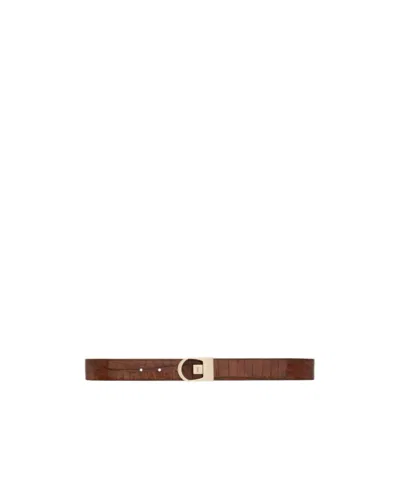 Saint Laurent Reversible Belt In Crocodile-embossed Leather In Brown