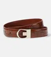 Saint Laurent Reversible Croc-effect Leather Belt In Brown