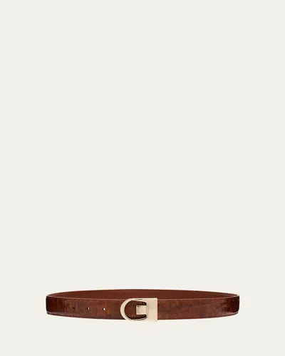 Saint Laurent Reversible Croc-embossed Leather Belt
