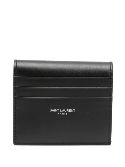 Saint Laurent Reversible Leather Cardholder In Black