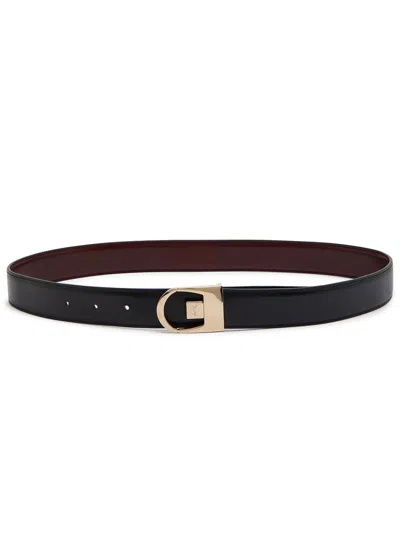 Saint Laurent Reversible Logo-engraved Leather Belt In Black