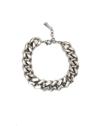 Pre-owned Saint Laurent Rhinestone Chain Bracelet In Silver