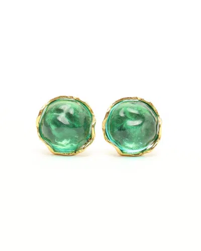 Saint Laurent Rhinestone Clip-on Earrings In Green