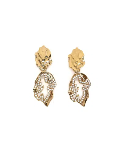 Pre-owned Saint Laurent Rhinestone Dangling Clip-on Earrings In Gold
