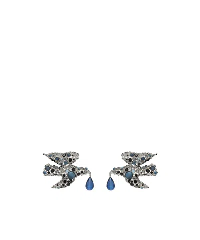 Saint Laurent Rhinestone Dove Earrings Carrying A Resin Drop Pendant. In Silver