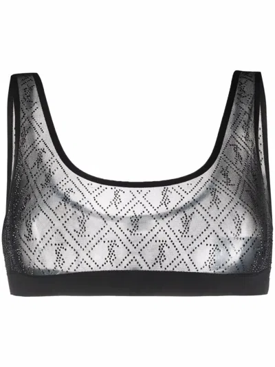 Saint Laurent Rhinestone-logo Bra In Black