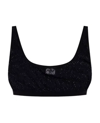 Saint Laurent Rhinestone-logo Bra In Black