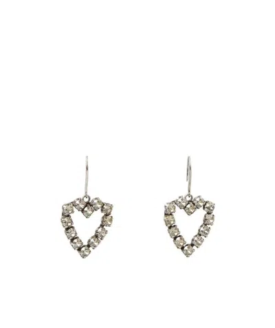 Saint Laurent Rhinestone Open Heart Earrings In Metal In Metallic