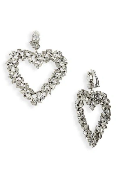 Saint Laurent Rhinestone Oversize Heart Clip-on Earrings In Metallic