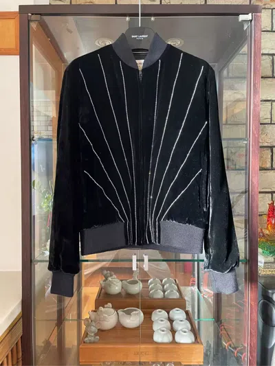 Pre-owned Saint Laurent Rhinestone Ray Velvet Jacket In Black
