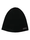 Saint Laurent Black Beanie With Logo Patch In Cashmere Man