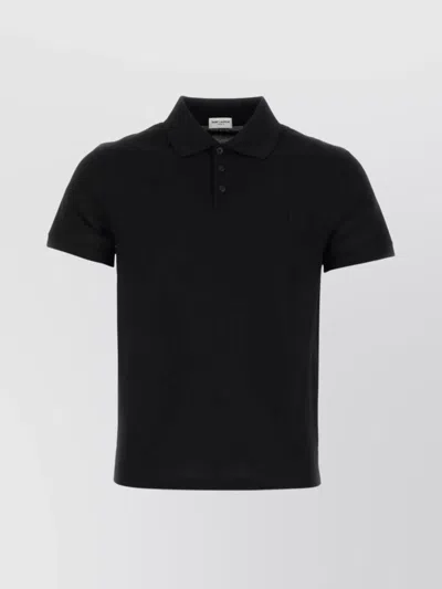 Saint Laurent Ribbed Collar Polo Shirt In Black