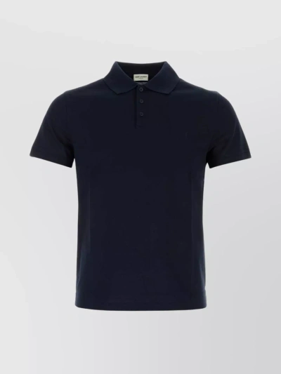 Saint Laurent Ribbed Collar Polo Shirt In Deep Blue