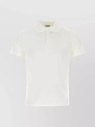 Saint Laurent Ribbed Collar Short Sleeves Polo Shirt In White