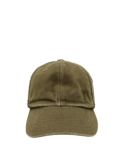 Saint Laurent Ribbed Cotton Hat In Green