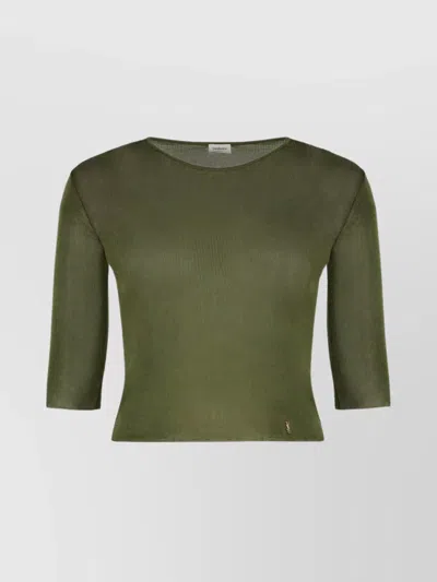 SAINT LAURENT RIBBED CREW NECK TOP WITH 3/4 SLEEVES